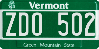 VT license plate ZDO502