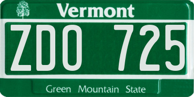 VT license plate ZDO725