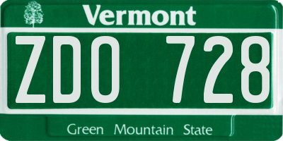 VT license plate ZDO728