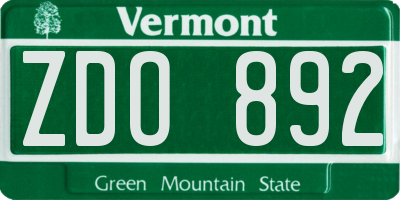 VT license plate ZDO892