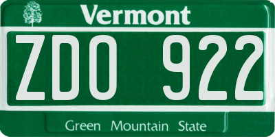 VT license plate ZDO922