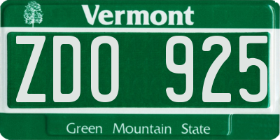 VT license plate ZDO925