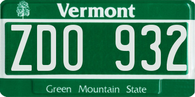 VT license plate ZDO932