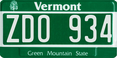 VT license plate ZDO934