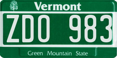 VT license plate ZDO983