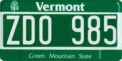 VT license plate ZDO985