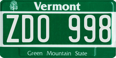 VT license plate ZDO998