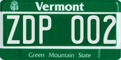 VT license plate ZDP002