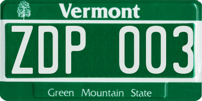 VT license plate ZDP003