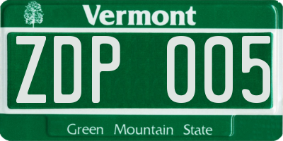 VT license plate ZDP005