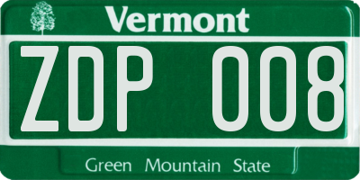 VT license plate ZDP008