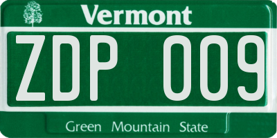 VT license plate ZDP009