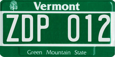 VT license plate ZDP012