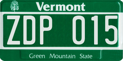 VT license plate ZDP015