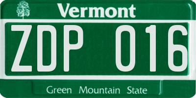 VT license plate ZDP016