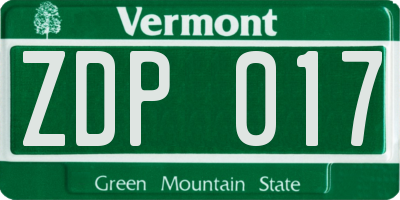 VT license plate ZDP017