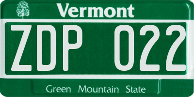 VT license plate ZDP022