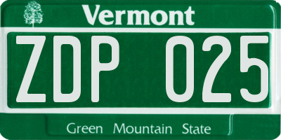 VT license plate ZDP025