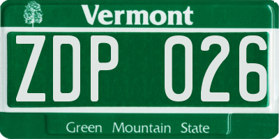 VT license plate ZDP026