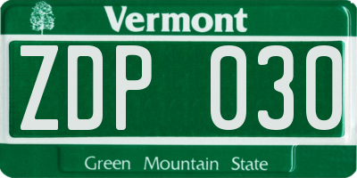 VT license plate ZDP030