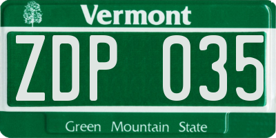 VT license plate ZDP035