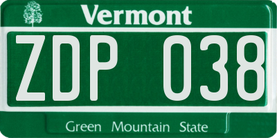 VT license plate ZDP038