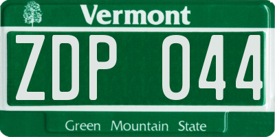 VT license plate ZDP044