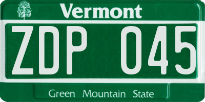 VT license plate ZDP045
