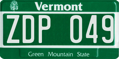 VT license plate ZDP049