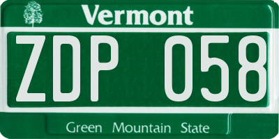 VT license plate ZDP058