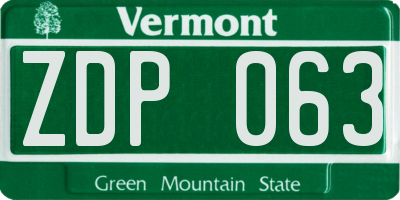 VT license plate ZDP063