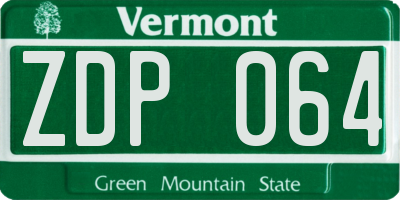 VT license plate ZDP064