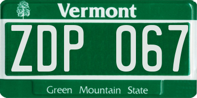 VT license plate ZDP067