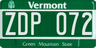 VT license plate ZDP072