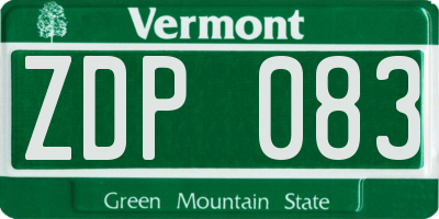 VT license plate ZDP083