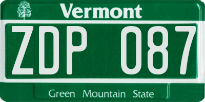 VT license plate ZDP087