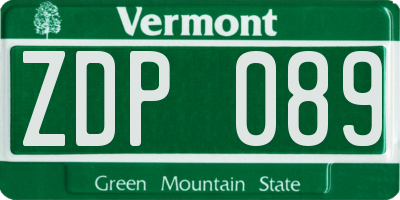 VT license plate ZDP089