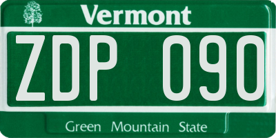 VT license plate ZDP090