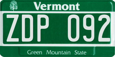 VT license plate ZDP092