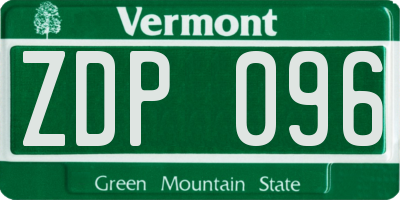 VT license plate ZDP096