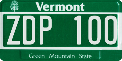 VT license plate ZDP100