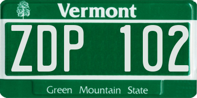 VT license plate ZDP102