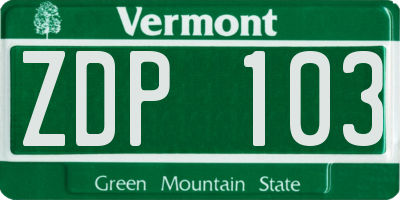 VT license plate ZDP103