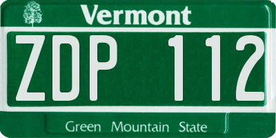 VT license plate ZDP112
