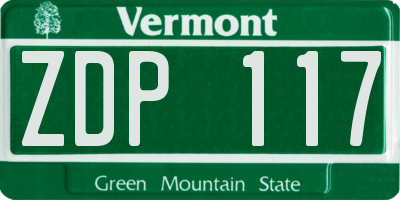 VT license plate ZDP117