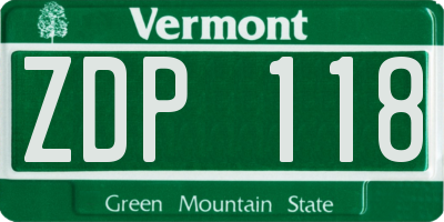 VT license plate ZDP118