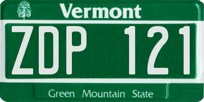VT license plate ZDP121