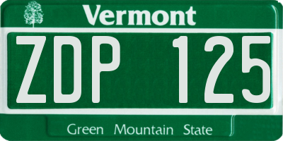VT license plate ZDP125