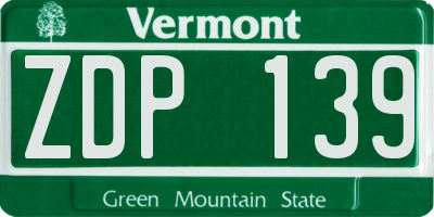 VT license plate ZDP139