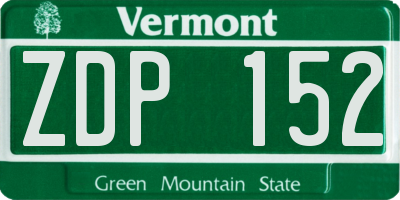 VT license plate ZDP152